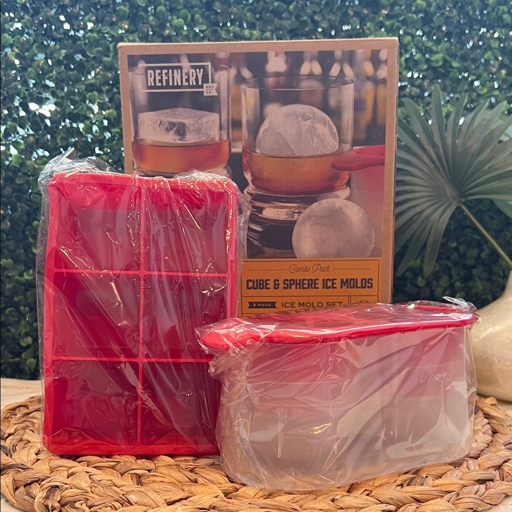 New Refinery and Co. | 2 Piece | Red Ice Cube & Sphere Mold Set | In Box